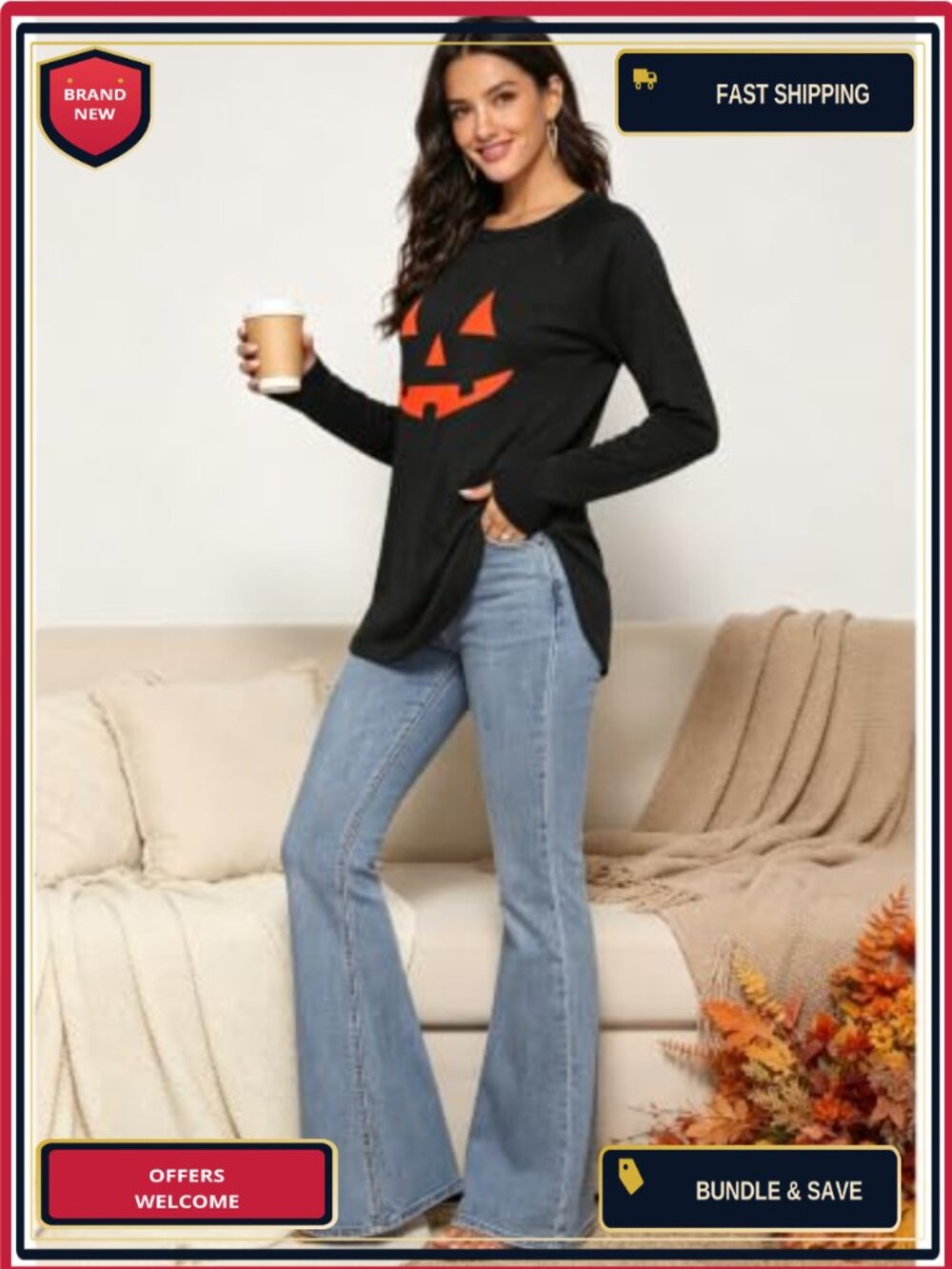 Women's Batwing Long Sleeve Tunic Top Loose Flowy Layering Fall Shirt - Picture 4 of 6